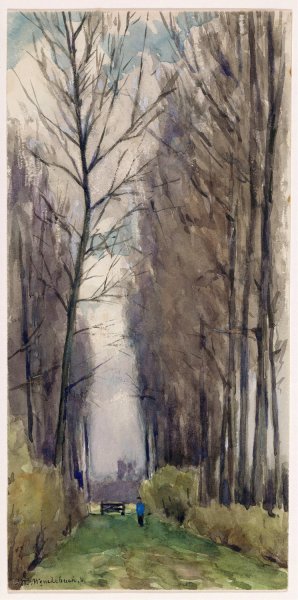 Laan met hoge bomen by Willem Wenckebach Oil Painting