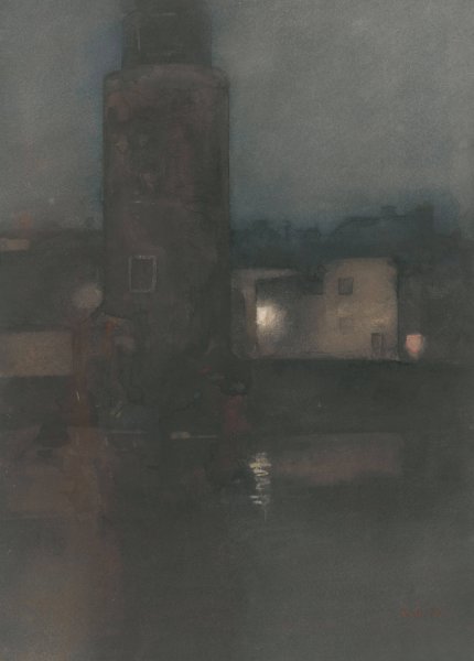 Main Product Photo of De Montelbaanstoren te Amsterdam bij nacht  Painting by Willem Witsen