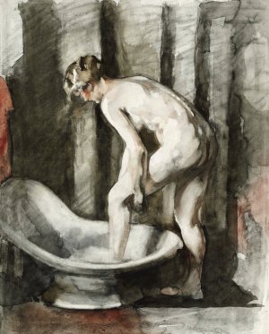 Naakte vrouw, in bad stappend by Willem Witsen Oil Painting