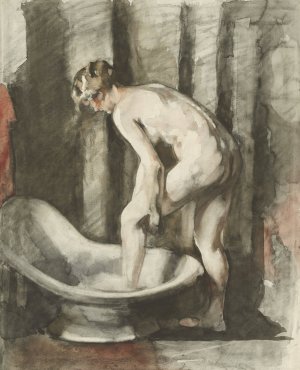 Naakte vrouw, in bad stappend by Willem Witsen Oil Painting