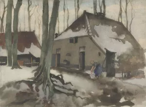 Vrouw voor een huis in een besneeuwd bos Oil painting by Willem Witsen