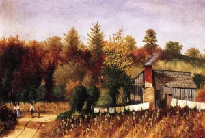 Autumn Scene in North Carolina with Cabin, Wash Line, and Cornfield by William Aiken Walker Oil Painting