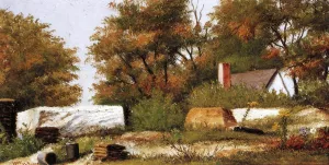 Autumn Scene in the Woods of North Carolina with House and Stacks of Wood Oil painting by William Aiken Walker