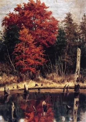 Autumn Wood in North Carolina with Tree Stumps in Water Oil painting by William Aiken Walker