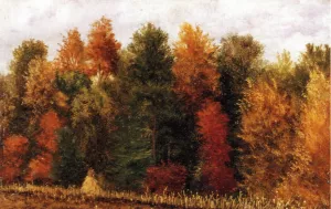 Autumn Woods at the Edge of a Cornfield by William Aiken Walker - Oil Painting Reproduction