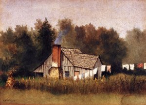 Cabin Viewed from Rear with Wash Line Oil painting by William Aiken Walker