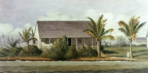 Cottage on Beach with Palm Trees Florida Oil painting by William Aiken Walker