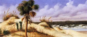 Florida Seascape with Sand Dune, Palm Tree, and Steamship painting by William Aiken Walker