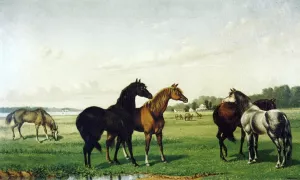 Horses in a Pasture by William Aiken Walker Oil Painting