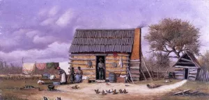Log Cabin with Stretched Hide on Wall Oil painting by William Aiken Walker