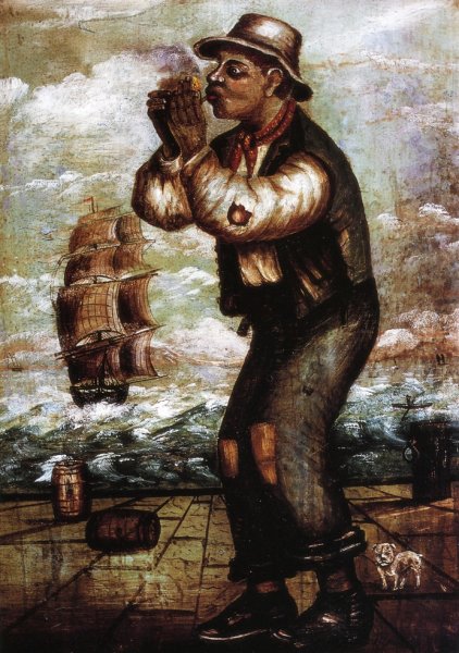Main Product Photo of Man on Dock Lighting Pipe Painting by William Aiken Walker