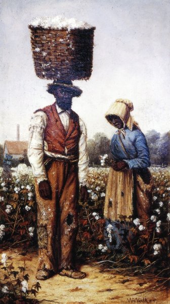 Main Product Photo of Negro Couple in Cotton Field, Woman with Yellow Bonnet Painting by William Aiken Walker