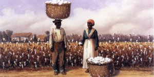 Negro Man and Woman in Cotton Field with Baskets of Cotton by William Aiken Walker Oil Painting