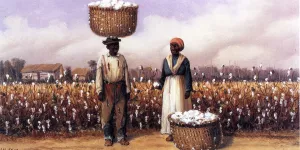 Negro Man and Woman in Cotton Field with Baskets of Cotton Oil painting by William Aiken Walker