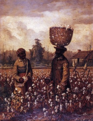 Negro Man and Woman in Cotton Field with Cabin by William Aiken Walker Oil Painting