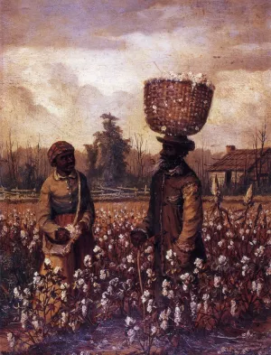 Negro Man and Woman in Cotton Field with Cabin Oil painting by William Aiken Walker