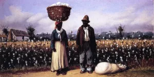 Negro Man and Woman in Cotton Field with Cotton Basket and Cotton Bag by William Aiken Walker - Oil Painting Reproduction