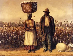 Negro Man and Woman with Cotton Field Oil painting by William Aiken Walker