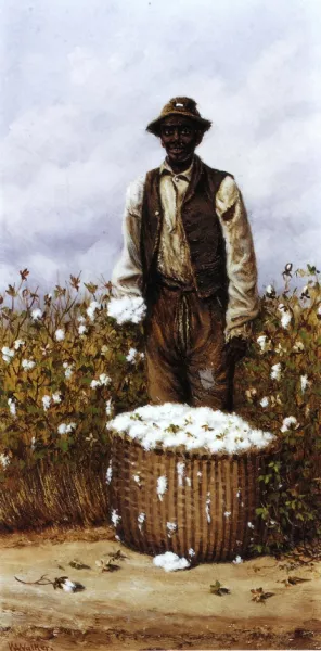 Negro Man in Cotton Field with Basket of Cotton by William Aiken Walker Oil Painting