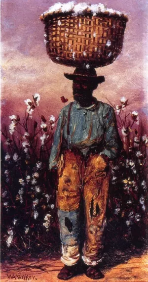Negro Man with Basket of Cotton on Head Oil painting by William Aiken Walker