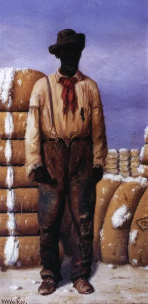 Netro Man with Cotton Bales, Holding a Cotton Hook Oil painting by William Aiken Walker