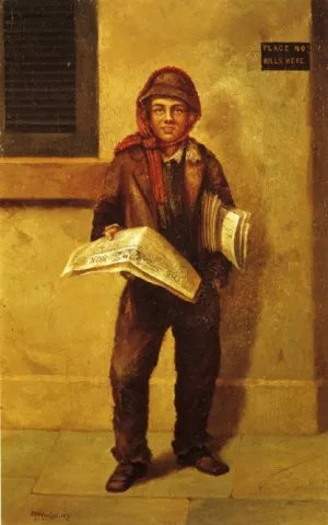 Newsboy Selling the Baltimore Sun by William Aiken Walker Oil Painting