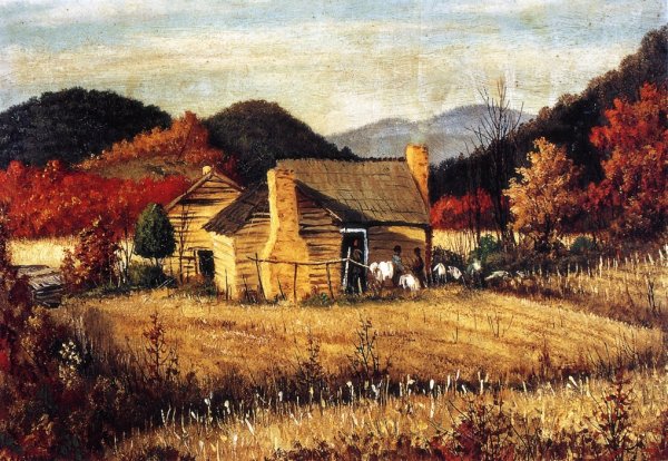 Main Product Photo of North Carolina Homestead with Mountains and Field Painting by William Aiken Walker