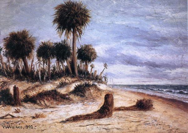 Main Product Photo of Palm Trees on the Beach at Fort Walton Painting by William Aiken Walker