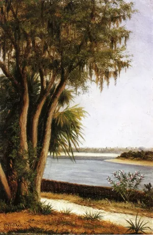 River, Tree, City on Horizon Oil painting by William Aiken Walker