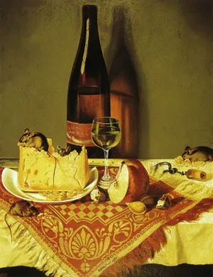 Still Life with Cheese, Bottle of Wine and Mouse by William Aiken Walker - Oil Painting Reproduction