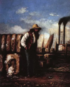 White Man with Cotton Bales on Docks by William Aiken Walker Oil Painting
