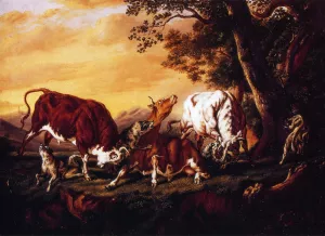 Wolves Attacking Cattle by William Aiken Walker - Oil Painting Reproduction