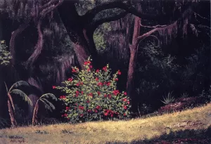 Woodland Scene with Red-Flowered Bush by William Aiken Walker Oil Painting