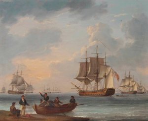Sailors Pushing Off From Shore To Join The Fleet by William Anderson Oil Painting