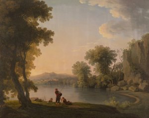 Three Fisherman Resting Alongside A Lake by William Ashford (Follower) Oil Painting