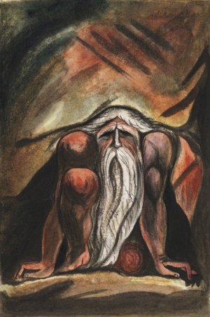 Illustration of a bearded man, crouching by William Blake Oil Painting