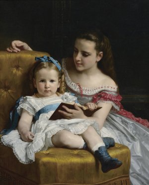 A portrait of Eva and Frances Johnston by William Bouguereau Oil Painting