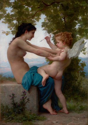 A Young Girl Defending Herself against Eros by William Bouguereau Oil Painting