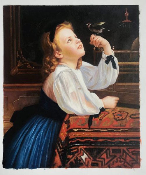 Child with Bird Oil Painting Reproduction