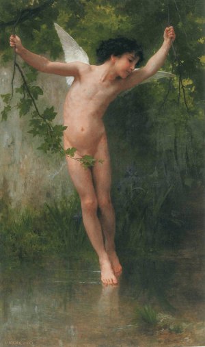 Cupid flying over water by William Bouguereau Oil Painting