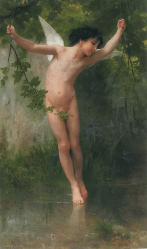 Cupid flying over water by William Bouguereau Oil Painting