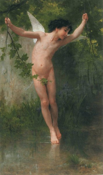 Cupid flying over water  by William Bouguereau - Hand-Painted Oil Painting Reproduction