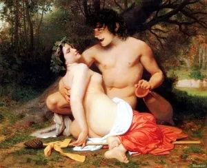 Faun and Bacchante by William-Adolphe Bouguereau - Oil Painting Reproduction