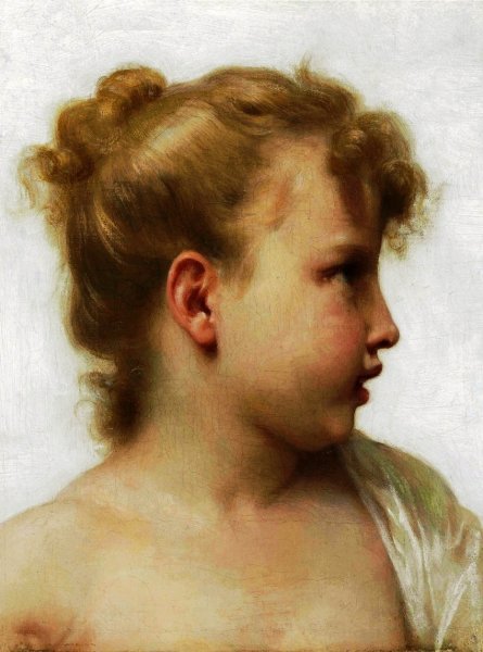 Head of a Little Girl Study by William-Adolphe Bouguereau - Hand-Painted Oil Painting Reproduction