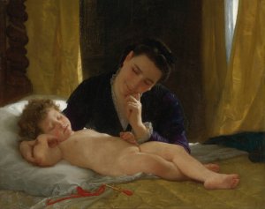 Jeune Mere Contemplant Son Enfant by William Bouguereau Oil Painting