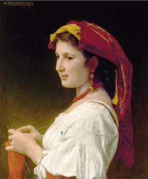 Knitting by William-Adolphe Bouguereau Oil Painting