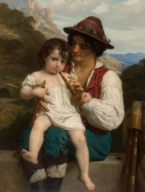 La lecon de flute by William Bouguereau Oil Painting