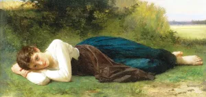 Le Repos also known as Jeune Fille Couchee by William-Adolphe Bouguereau Oil Painting