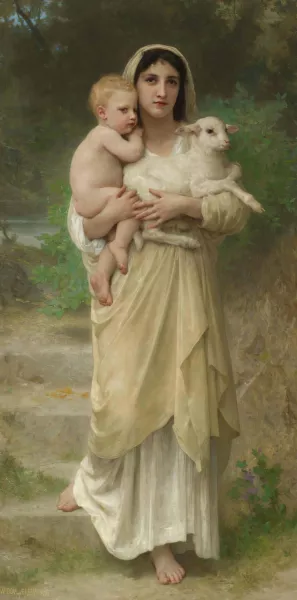 Les Agneaux Oil painting by William Bouguereau