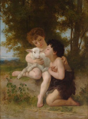 Les Enfants a L'Agneau by William Bouguereau Oil Painting